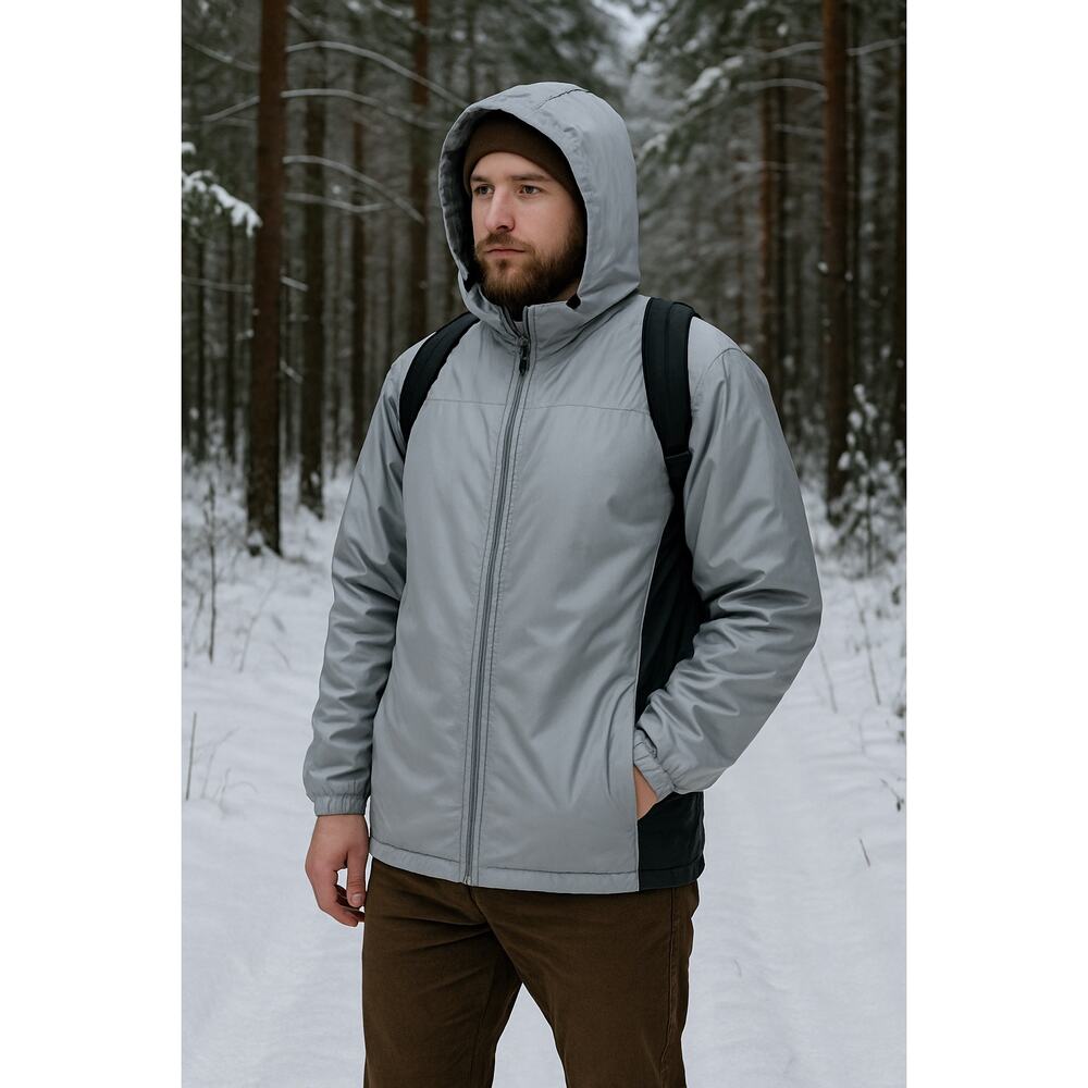 i5 Apparel Hooded Insulated Nylon Coat Silver Gray XL Lightweight Winter
